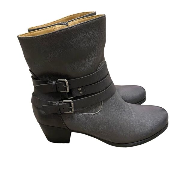 Naturalizer  Katrina Ankle Boots Women's 9M EU 39 Gray Leather Buckle Chunky - Picture 2 of 9